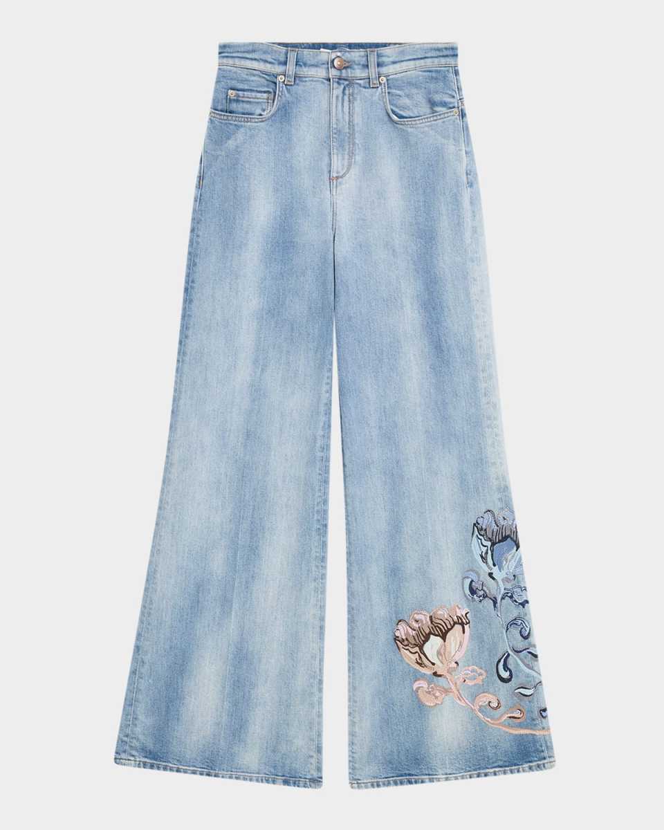 Denim Love Faded Floral-Embroidered Denim Jeans